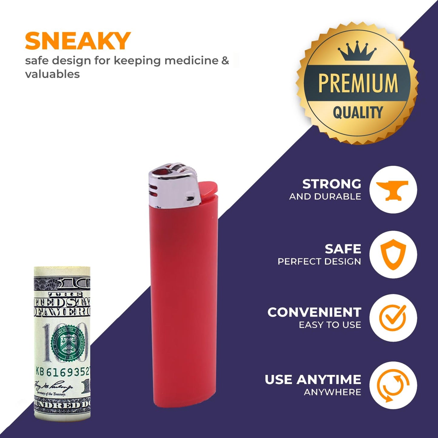 SECRET STASH Fake Lighter Diversion Safe - Hidden Compartments for Cash Jewelry Pills | Storage Box Discreet Hide Money Small Container Store Valuables in Plain Sight Safes Pill Hiding Light (2)