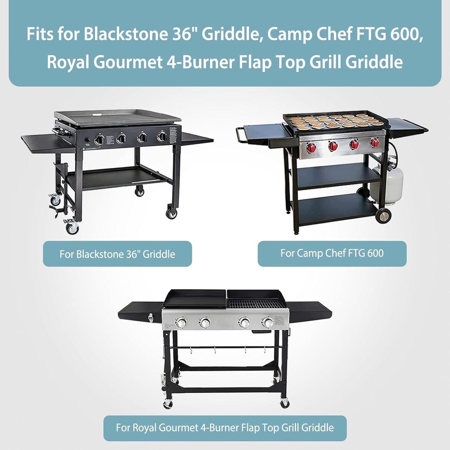420D Griddle Cover 36 Inch Griddle and More 4-Burner Flap Top Grills - Waterproof, Lightweight, Durable - Click-Close Straps - Black