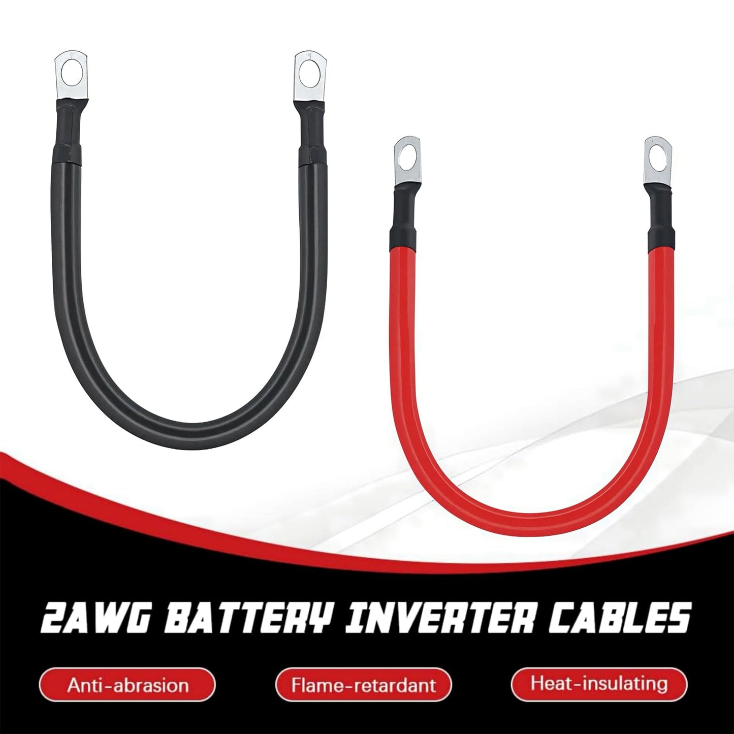 A ABIGAIL 2 AWG Battery Cable 2Gauge Pure Copper Battery Cables with 5/16 in Lugs Both Ends Power Wire Set for Automotive Solar Power Marine Boat RV Car Motorcycle (1FT)
