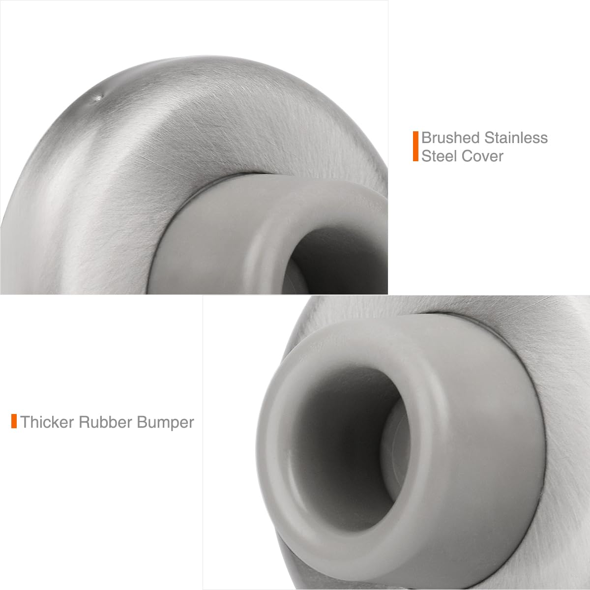 KOVOSCH 5 Pack Concave Wall Door Bumper Stop Brushed Satin Nickel – 2-1/2” Outside Diameter Stainless Steel Cover with 1-1/8” Gray Rubber Bumper – Easy to Install with Screw
