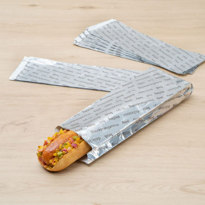 Restaurantware-Bag Tek 3.7 x 1.2 x 12 Inch Hot Dog Bags, 100 Large Hot Dog Wrappers - Greaseproof, Freezer-Safe, Printed Foil Accessories, Heat-Resistant, Non-Vented