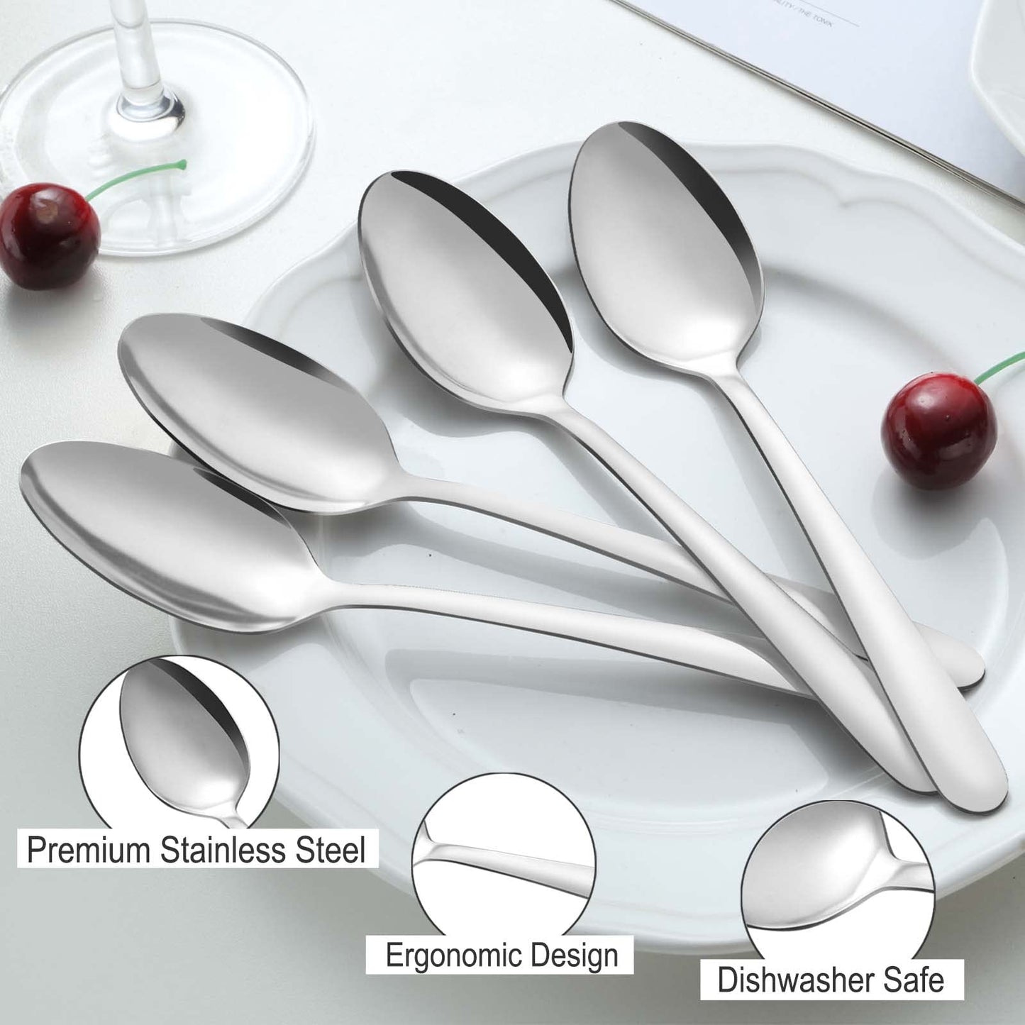 Pleafind 36-Pcs Dinner Spoon Set, 7.4 Inch Silverware, Stainless Steel, Silver, Mirror Polished Tablespoon for Home, Restaurant, Dishwasher Safe