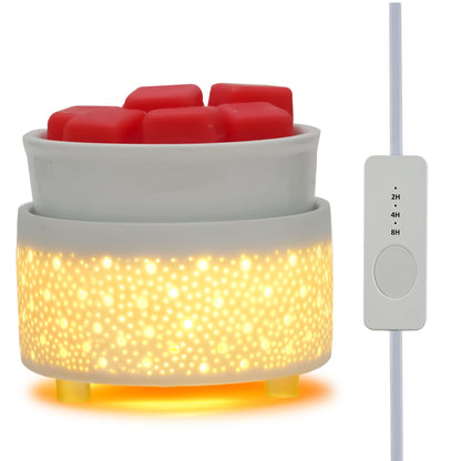 Wax Melt Warmer with Timer Ceramic 3-in-1 Oil Burner Electric Candle Wax Warmer Burner Wax Melter Fragrance Warmer for Scented Waxs Home Office Bedroom Aromatherapy
