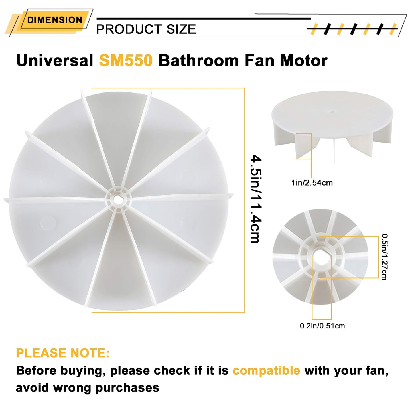 SM550 Universal Bathroom Vent Fan Motor Replacement Kit, Compatible with Nutone Broan 50 CFM, 120V, C01575, 65100, EM550, EM750