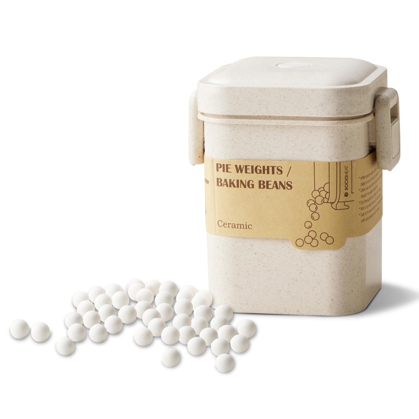 ROCKSHEAT Ceramic Pie Weights Baking Beans Natural Food Grade Crust & Pastry Utensils with Wheat Straw Container (2.2Lb | 1000g)
