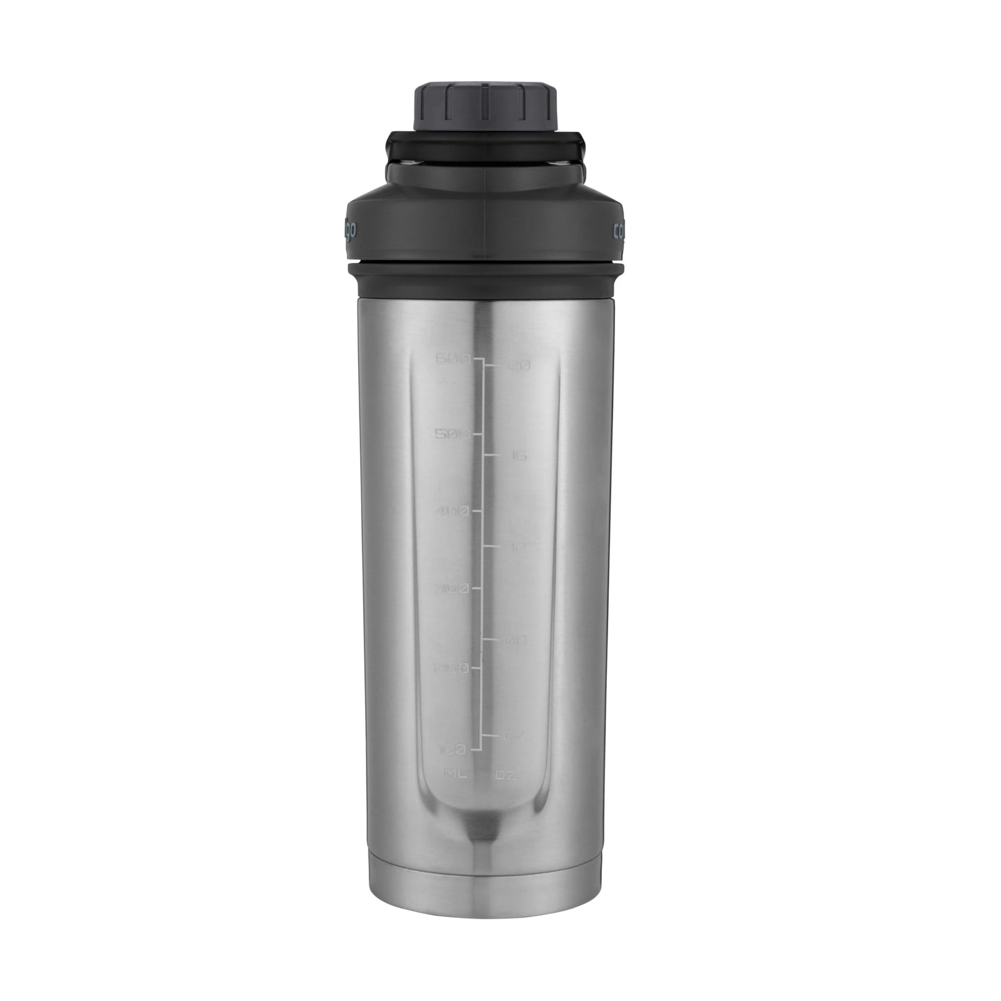 Contigo Fit Shake & Go 2.0 Stainless Steel Protein Shaker Bottle with Leak-Proof Screw Lid, Vacuum-Insulated Mixer Bottle with Whisk and Carry Handle, Grey, 24 oz (709 mL)