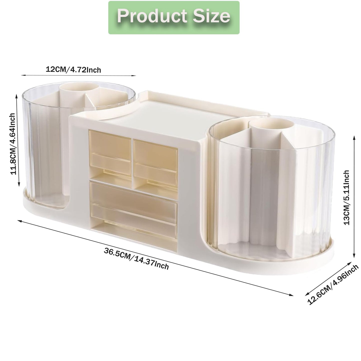 Desk Organizer with 360° Degree Rotating Pen Pencil Holder,Office Desk Organizers and Storage for Office School Home 10 Slots 3 Drawer Organizers 1 Top Storage Tray (White)