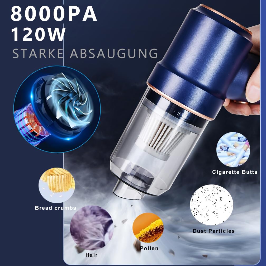 Handheld Vacuum Cleaner Wireless Mini Car Vacuum Cleaner, 15000 PA Lightweight Vacuum Cleaner & Blower Dust Buster,Powerful Handheld Vacuum Cleaner for Car, Kitchen, Pet Hair Cleaning (Navy Blue)