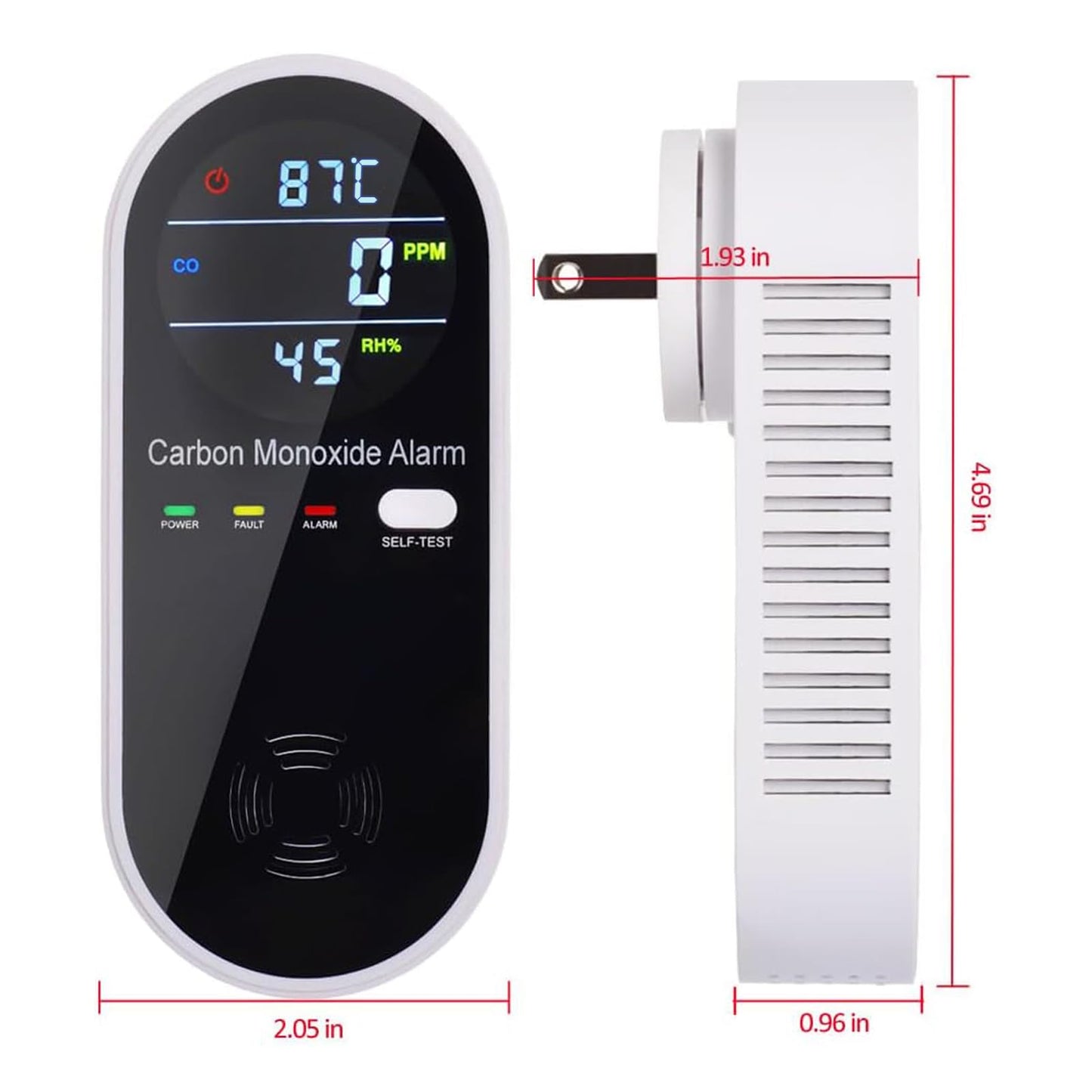 3-in-1 Carbon Monoxide Detector, Carbon Monoxide Detector Plug in Wall with Temperature & Humidity Display, CO Alarm Monitor with Color LCD Display, Accurate & Easy to Install