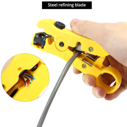 QWORK Coax Cable Crimper Kit with Adjustable Crimping Capability for RG6, RG59, RG11, Precision Cable Stripping and Cutting Tools with 10 RG6 F Connectors