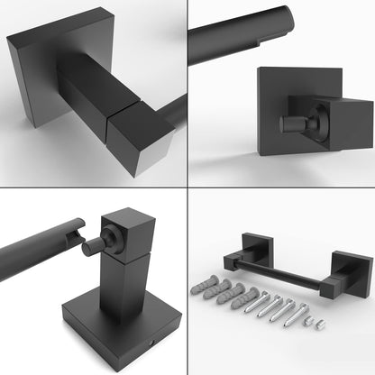Ruacq Toilet Paper Holder Matte Black Double Post Pivoting Square Tissue Holders Roll Holder Hangers Toilet Paper Stand Stainless Steel and Zinc Alloy Modern Wall Mounted