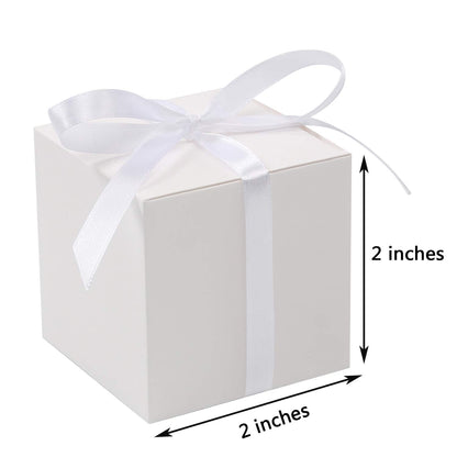 COTOPHER 100pcs Small Gift Boxes, Favor Boxes 2x2x2 inches Paper Gift Boxes with Ribbons Candy Box for Wedding Favors Baby Shower Bridal Shower Birthday Party (White)