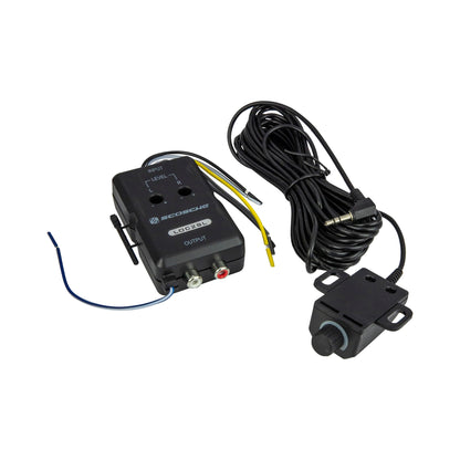 Scosche LOC2SL Line Output Converter Adjustable Amplifier Add On Module for Car Stereo, 2-Channel Signal Sensing Speaker Wire to RCA Adapter with Remote Control Knob, Black