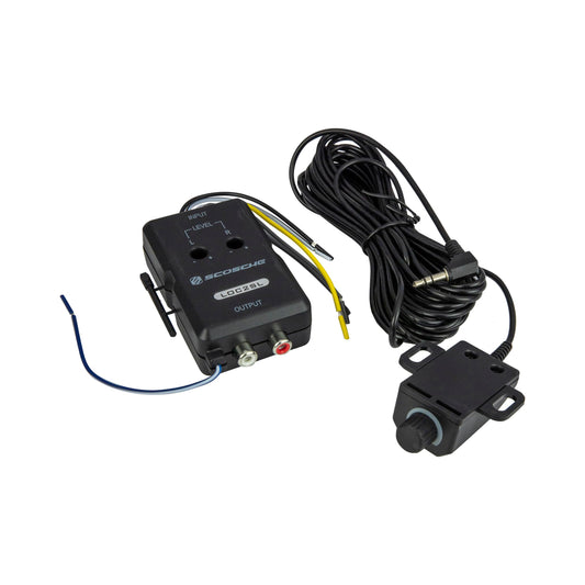 Scosche LOC2SL Line Output Converter Adjustable Amplifier Add On Module for Car Stereo, 2-Channel Signal Sensing Speaker Wire to RCA Adapter with Remote Control Knob, Black