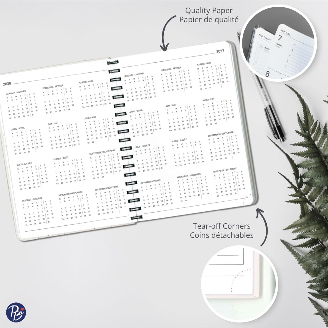 Pierre Belvédère - 2026 Annual Agenda Bilingual - 12 Months - Weekly Planner - 7.5” x 9.6” - Hardcover Spiralbound - Year Monthly Daily Planner - Sushi - 442483