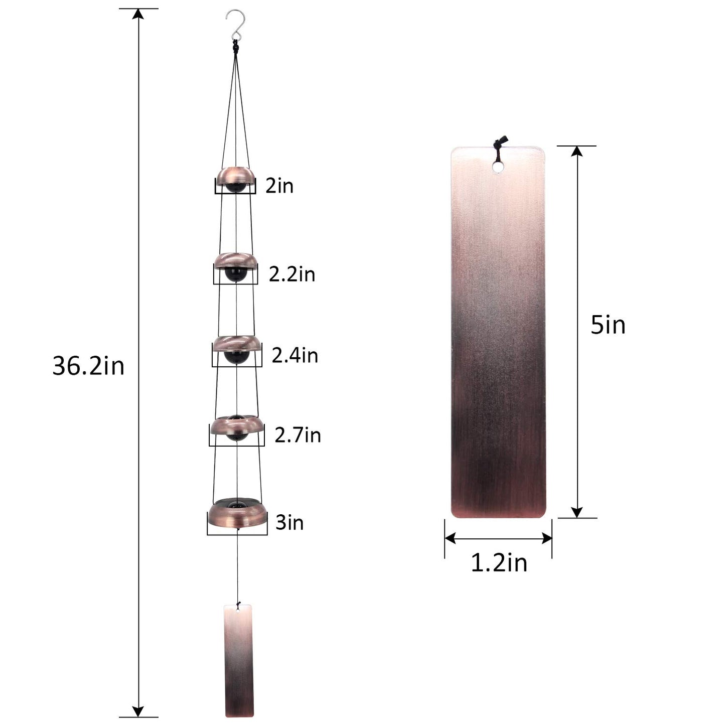 Bell Wind Chimes, Temple Wind Bell, Red Copper Wind Chimes with 5 Bells, Feng Shui Wind Chime for Home Yard Outdoor Decoration, A Great Memorial Wind Chime for Someone Who Loves Peace Red Copper