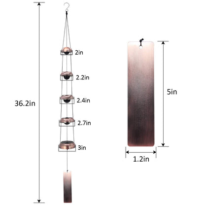 Bell Wind Chimes, Temple Wind Bell, Red Copper Wind Chimes with 5 Bells, Feng Shui Wind Chime for Home Yard Outdoor Decoration, A Great Memorial Wind Chime for Someone Who Loves Peace Red Copper