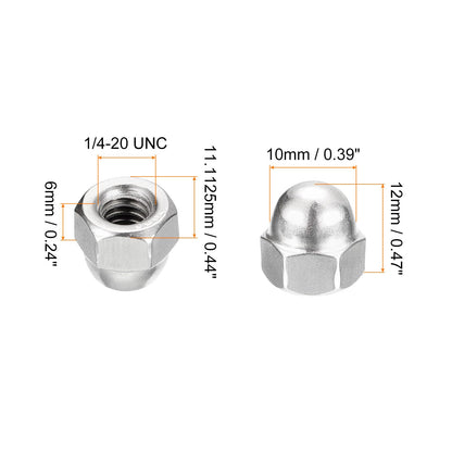 uxcell 1/4-20 Acorn Cap Nuts,50pcs - 304 Stainless Steel Hardware Nuts, Acorn Hex Cap Dome Head Nuts for Fasteners (Silver)