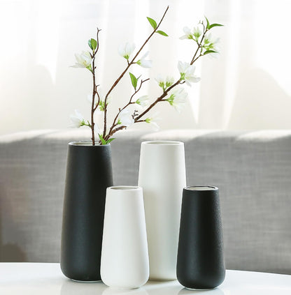 11 Inch Tall Matt Black Ceramic Vases for Flowers & Pampas Grass, Classic Rustic Style Decorative Vase for Home Decor Table Centerpieces