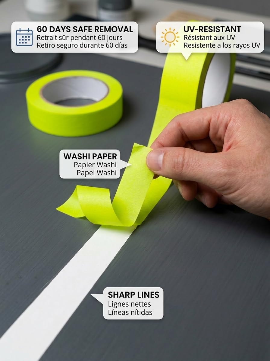 Premium Washi Masking Tape – UV & Heat Resistant, No‑Bleed, High Adhesion for Painting, Automotive, Spray Applications – Water Resistant, Clean Removal – Multiple Sizes & Colours (4, Green, 36mmx50m)