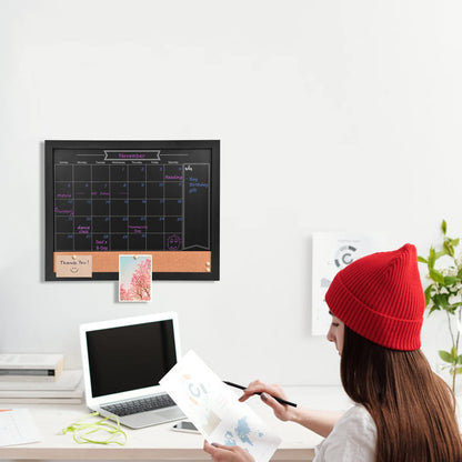 Umtiti Chalkboard Calendar and Bulletin Combo Board. Black Solid Wood Frame，Magnetic Chalkboard.Perfect for Office, Home School Message Board,BK-3442-CA