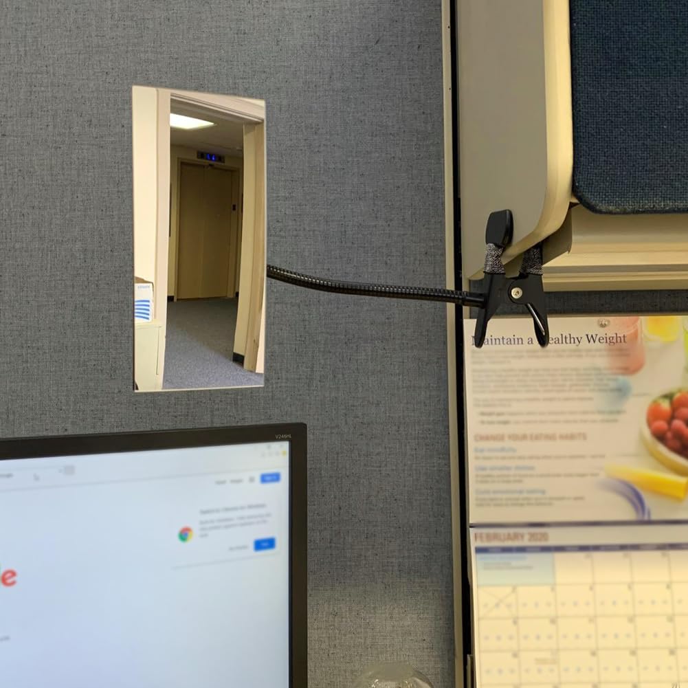Clip On Security Mirror, Ampper Convex Cubicle Mirror for Personal Safety and Security Desk Rear View Monitors or Anywhere (6.69" x 2.95", Rectangle)