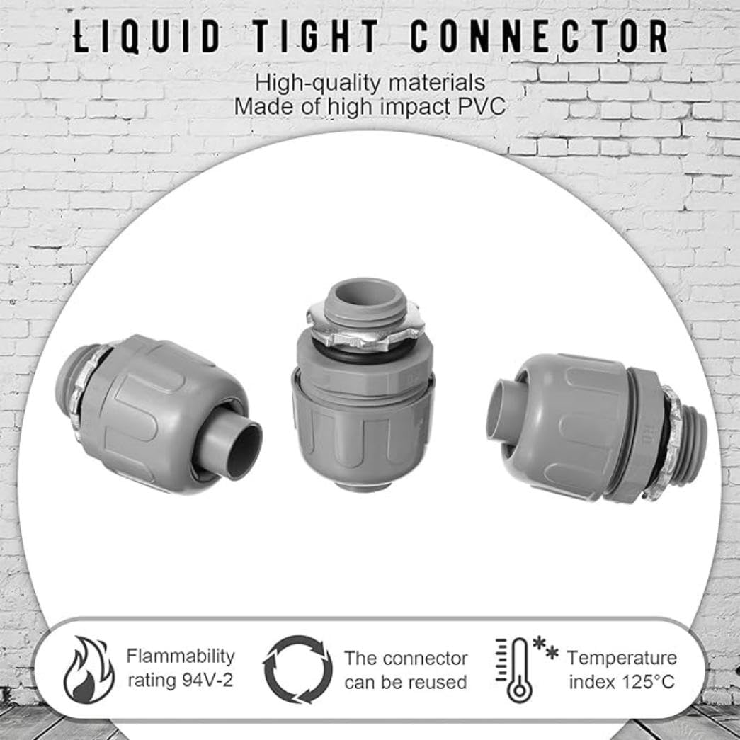 1/2 Inch Liquid Tight Connector, PVC Electrical Conduit Fittings Straight 180 Degree Flexible Conduit Connector for Home Kitchen Bathroom Tube Tool Supplies (20pcs)