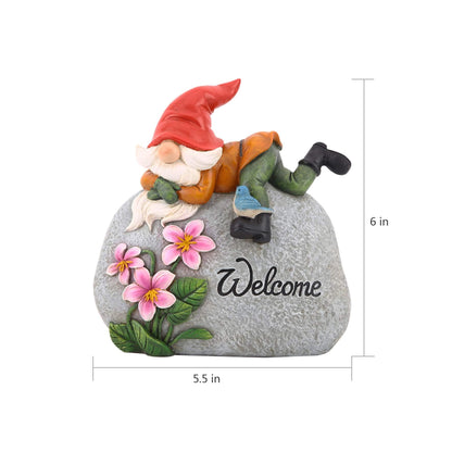 TZSSP Garden Gnome Outdoor Statue Welcome Stone Statuary for Patio Lawn Garden Decoration,Red