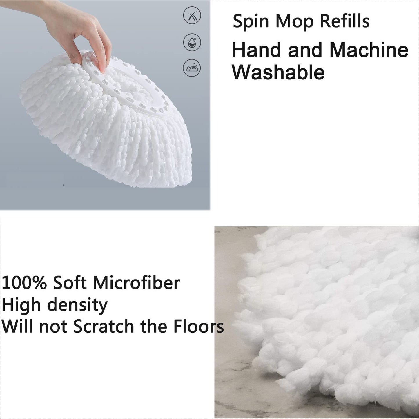 6 Pack Spin Mop Head Refill, Universal Round Mop Head Replacement, Microfiber, Machine Washable