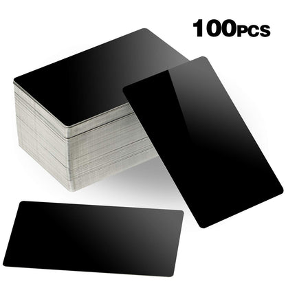 ZOENHOU 100 PCS Metal Business Card 3.4 x 2.1 Inch, 18mil Thickness Black Blank Aluminum Cards for DIY, Gift, VIP, Laser Engraving