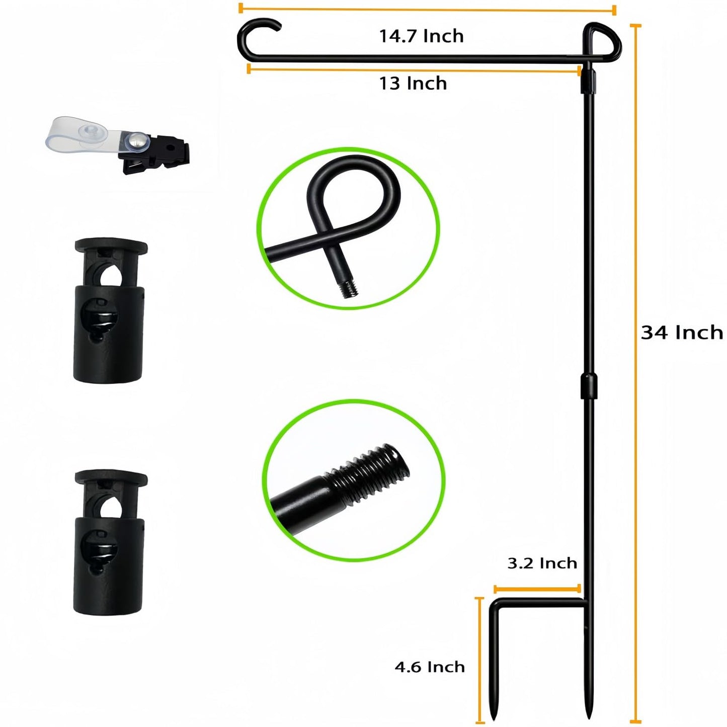 Akeydeco Garden Flag Pole Stand Holder, 4 Pack Garden Flags for Outside with Flag Stopper and Clip Waterproof Powder-Coated Paint for Flag Pole Holder for Outside House,Yard Flags for Outside