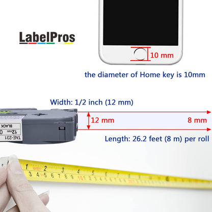 Compatible Tze 231 Tze-231 Label Tape Replacement for Brother Tape 12mm 0.47 Laminated Adhesive Black on White 8 Pack for Brother P Touch Label Maker PT-D210 PT-H110 PT-D600 PT-1230PC PT-1280