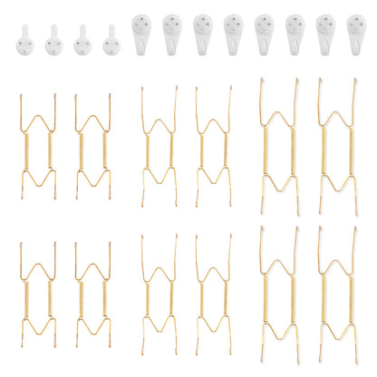 Bilillo 12-Piece Stainless Steel Wall Plate Hangers, 6/8/10Inch Invisible Decorative Wire Plate Holders, Gold