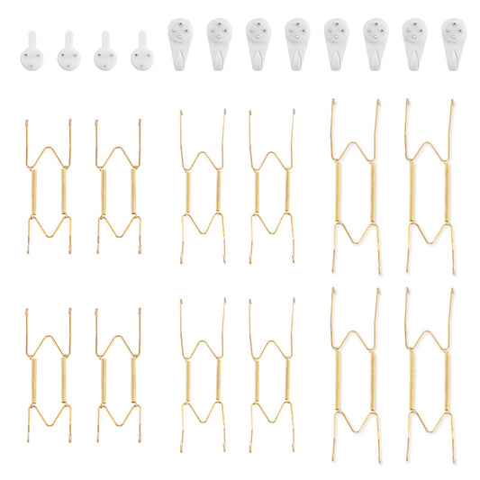 Bilillo 12-Piece Stainless Steel Wall Plate Hangers, 6/8/10Inch Invisible Decorative Wire Plate Holders, Gold