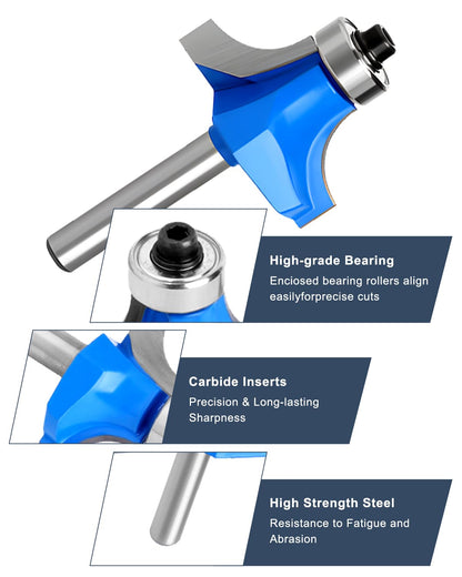 7Pcs Roundover Router bit Set,1/4 Inch Carbide Corner Shank Roundover Edging Router for Woodworking,Edging, Forming, Rounding with 1/2 inch Adapter