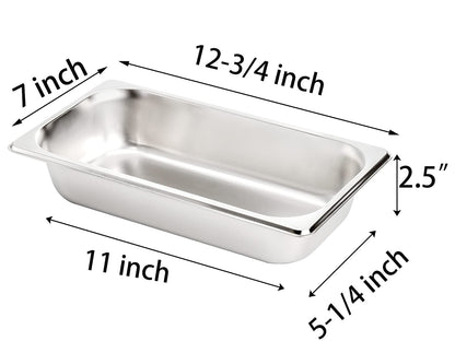 TOPZEA Set of 4 Stainless Steel Steam Table Pan 1/3 Size, 2.5" Deep Anti-Jam Breading Tray, Buffet Dinner Food Serving Hotel Pan for Food Warmer, Preparing Bread-Crumb Dish, Marinating Meat