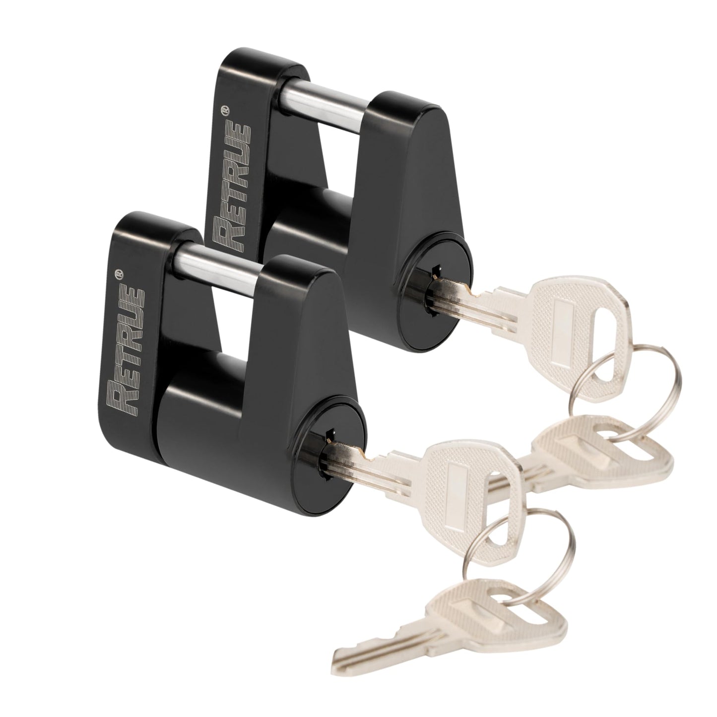 RETRUE Trailer Tongue Coupler Lock, Trailer Hitch Lock,Dia 1/4 Inch, 3/4 Inch Span for Tow Boat RV Truck Car's Coupler (Pack of 2, Black)