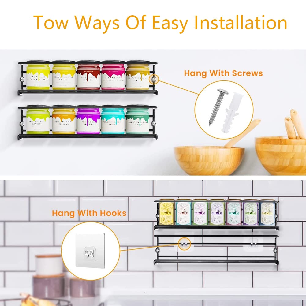 4 pack Spice Rack Organizer Wall Mounted Cabinet Metal Hanging Spice Rack for Spice Jars and Seasonings Easy to Install Your for kitchen Cupboard or Pantry Door