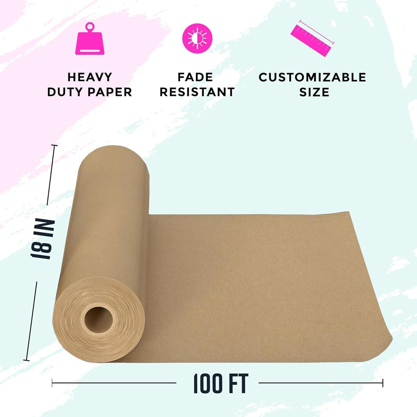 Bryco Goods 18" x 1200"(100’) Brown Wrapping Paper - Kraft Paper Roll for Packing, Arts & Crafts, Gift Wrapping, Bulletin Board, Banner, Bouquet Flower, Table Covering, Shipping & Moving Supplies