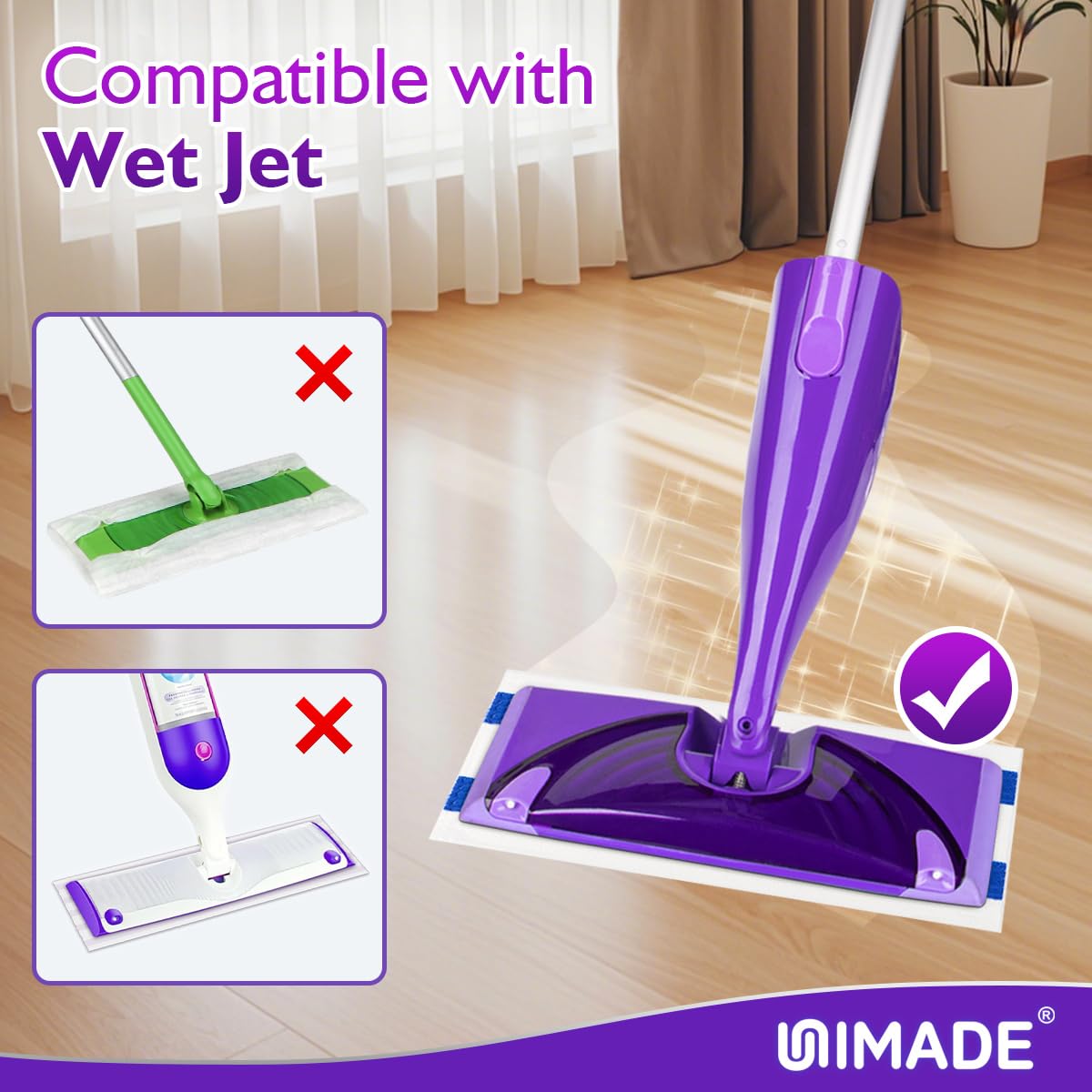 UNIMADE 64 Count Mop Pad Refill Compatible with Swiffer Wet Jet, Disposable Multi-Layers Mopping Pads for All Hard Surface, Especially Hardwood Floor, Super Absorbent Spray Mopping Pad Refills