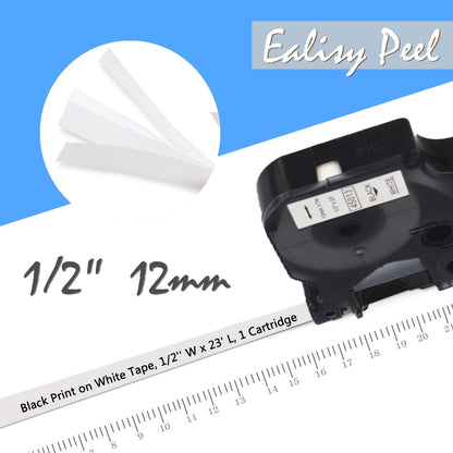 7-Pack Replace DYMO D1 Label Tape 45010 45013 45017 45018 45019 45021 D1 Refills Compatible DYMO LabelManager 160 280 420P PnP 220P 360D 450 210D, 1/2” W x 23’ L, 12mm x 7m