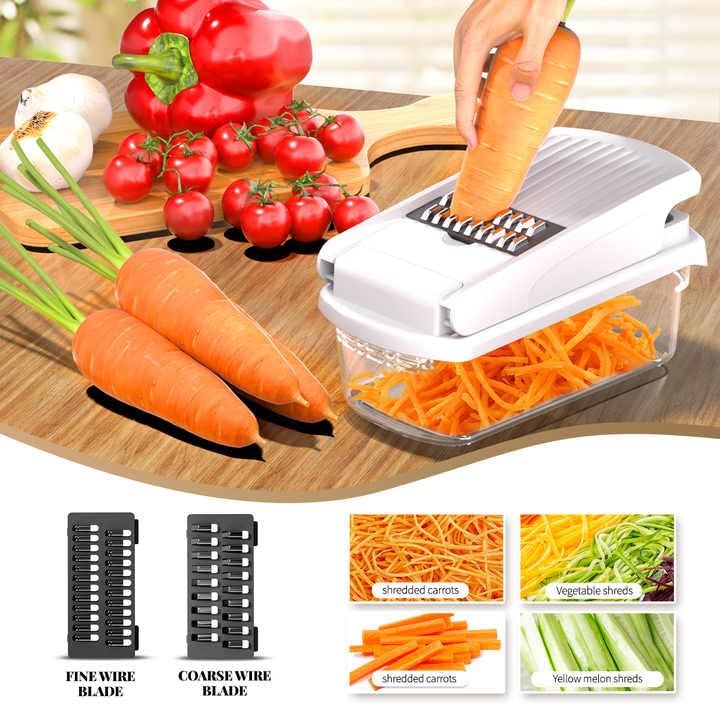 Chkout Vegetable Chopper with Container, 13-in-1 Mandoline Slicer Dicer & Spiralizer, Onion Veggie Chopper, Potato Fry Cutter, Manual Food Chopper, Kitchen Tools Gadgets