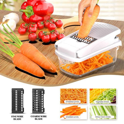 Chkout Vegetable Chopper with Container, 13-in-1 Mandoline Slicer Dicer & Spiralizer, Onion Veggie Chopper, Potato Fry Cutter, Manual Food Chopper, Kitchen Tools Gadgets