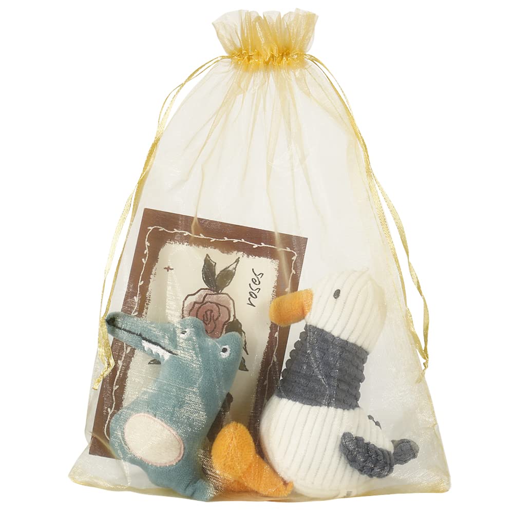 YQL Organza Bags 8x12 Inch,100PCS Gold Mesh Bags Gift Favor Bags Large Organza Drawstring Bags Jewelry Pouches Wedding Party Christmas Valentine