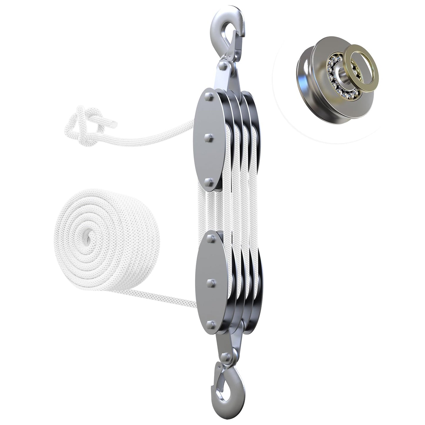 Upgraded Rope Pulley Hoist 4400 LB, 8:1 Lifting Power Pulley Block and Tackle System, Pulley Block 2200LB Loading Capacity, 65ft Heavy Duty Rope Hoist for Hunting Garage Warehouse