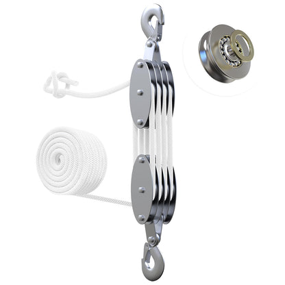 Upgraded Rope Pulley Hoist 4400 LB, 8:1 Lifting Power Pulley Block and Tackle System, Pulley Block 2200LB Loading Capacity, 65ft Heavy Duty Rope Hoist for Hunting Garage Warehouse
