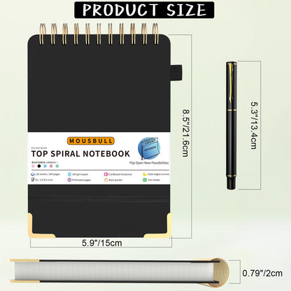 Top Spiral Notebook, A5 Hardcover Top Bound Steno Pads, 240 Pages 100gsm College Ruled Left Handed Notebook Journal for Work, School, Meeting Writing - Black, 5.9" x 8.5"