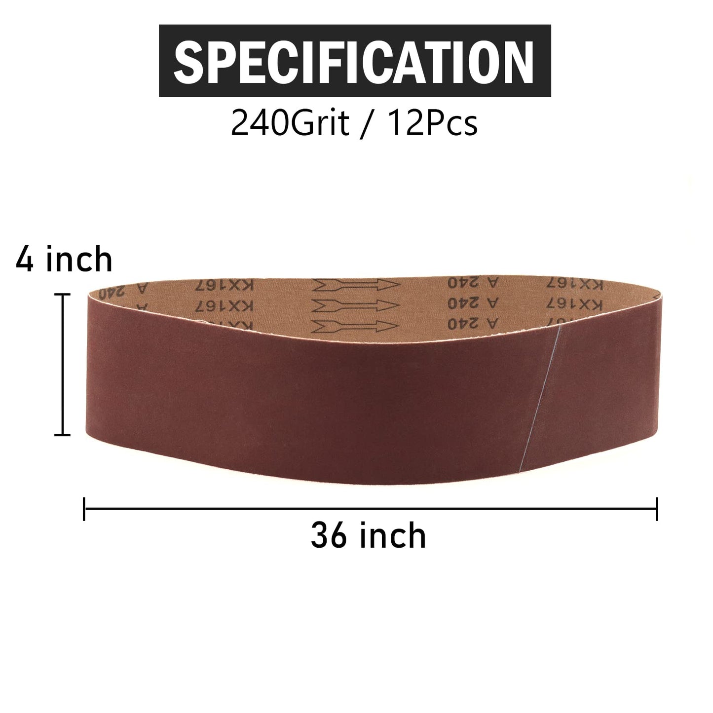 Sanding Belts 4x36, 240 Grit Aluminum Oxide Belt Sander Sandpaper 4 x 36-Inch Belt Sander, 12-Pack