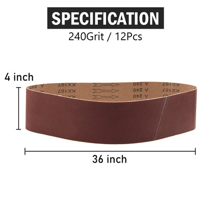 Sanding Belts 4x36, 240 Grit Aluminum Oxide Belt Sander Sandpaper 4 x 36-Inch Belt Sander, 12-Pack