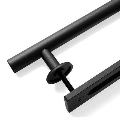 CCJH 9.5" Pull and Flush Sliding Barn Door Handle Set Heavy Duty Large Rustic Two-Side Design for Gates Garages Sheds Furniture, Solid Steel,Black